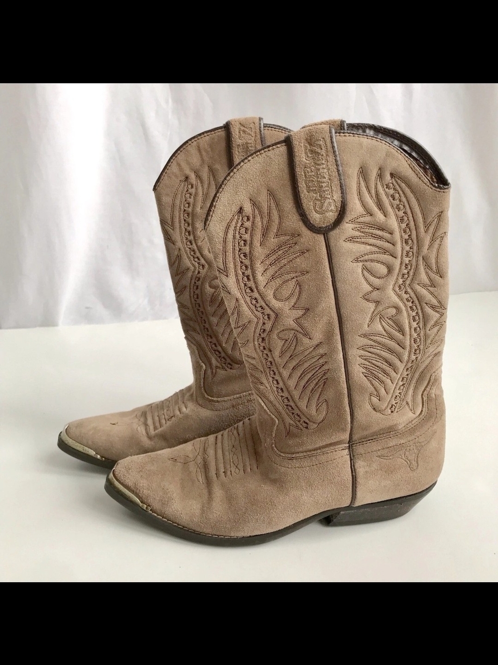Vintage Joe Sanchez Tan Suede Western Heeled Cowboy Boots